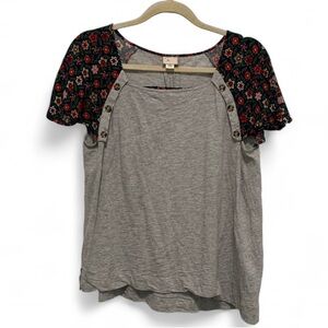 Anthropologie Gray and Floral Short Sleeve Tee